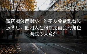 微密圈深度揭秘：维密友免费观看风波背后，圈内人在粉丝见面会的角色彻底令人意外