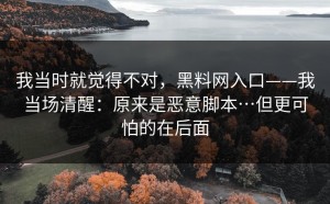 我当时就觉得不对，黑料网入口——我当场清醒：原来是恶意脚本…但更可怕的在后面