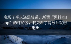 我忍了半天还是想说，所谓“黑料网app”的评论区，我只看了两分钟就想退出