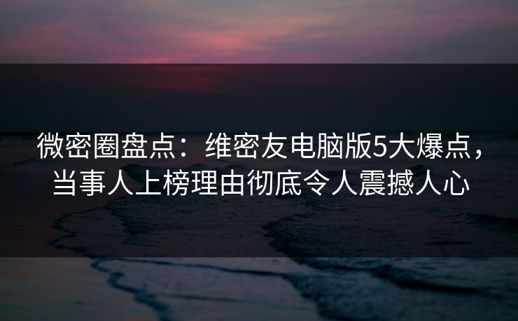 微密圈盘点：维密友电脑版5大爆点，当事人上榜理由彻底令人震撼人心
