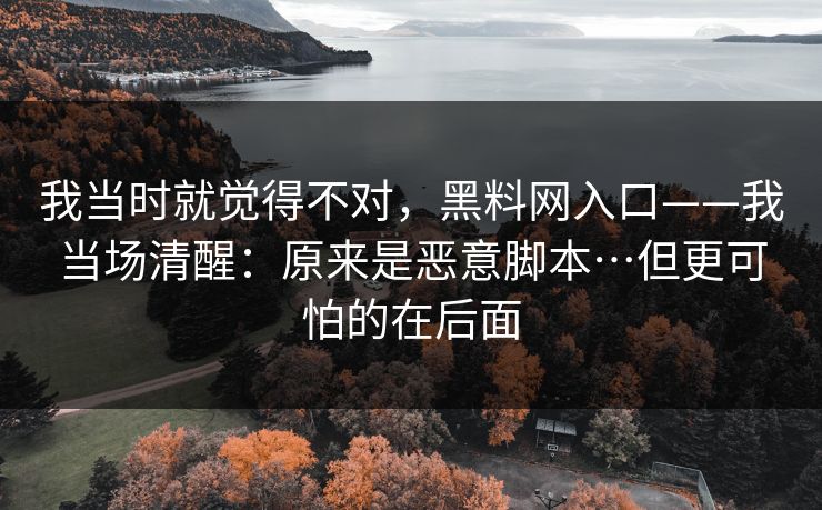 我当时就觉得不对，黑料网入口——我当场清醒：原来是恶意脚本…但更可怕的在后面